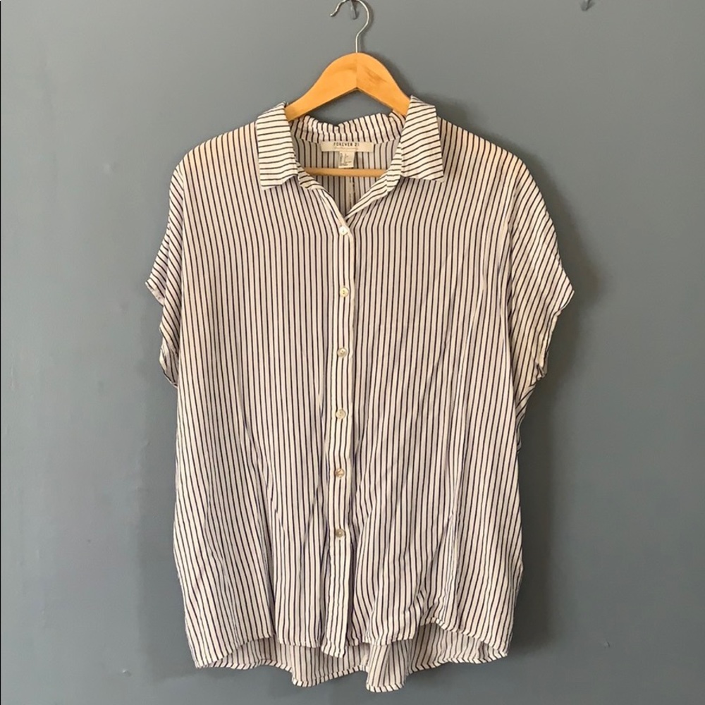 Forever 21 Blue White Striped Button Up